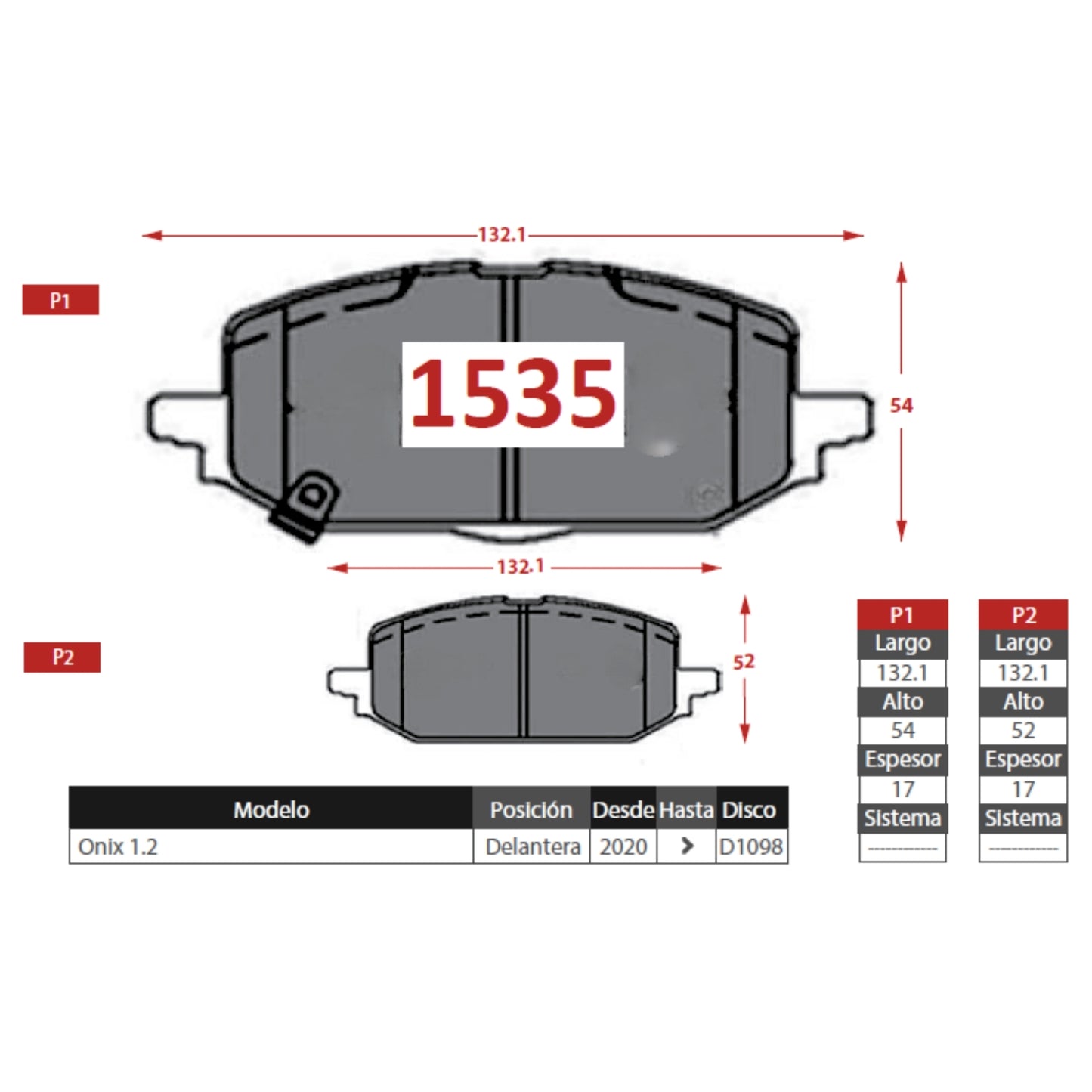 Pastillas de Freno Delanteras Chevrolet Onix 1.0/1.2 2020-2025 Senfineco (ITAL 1535)