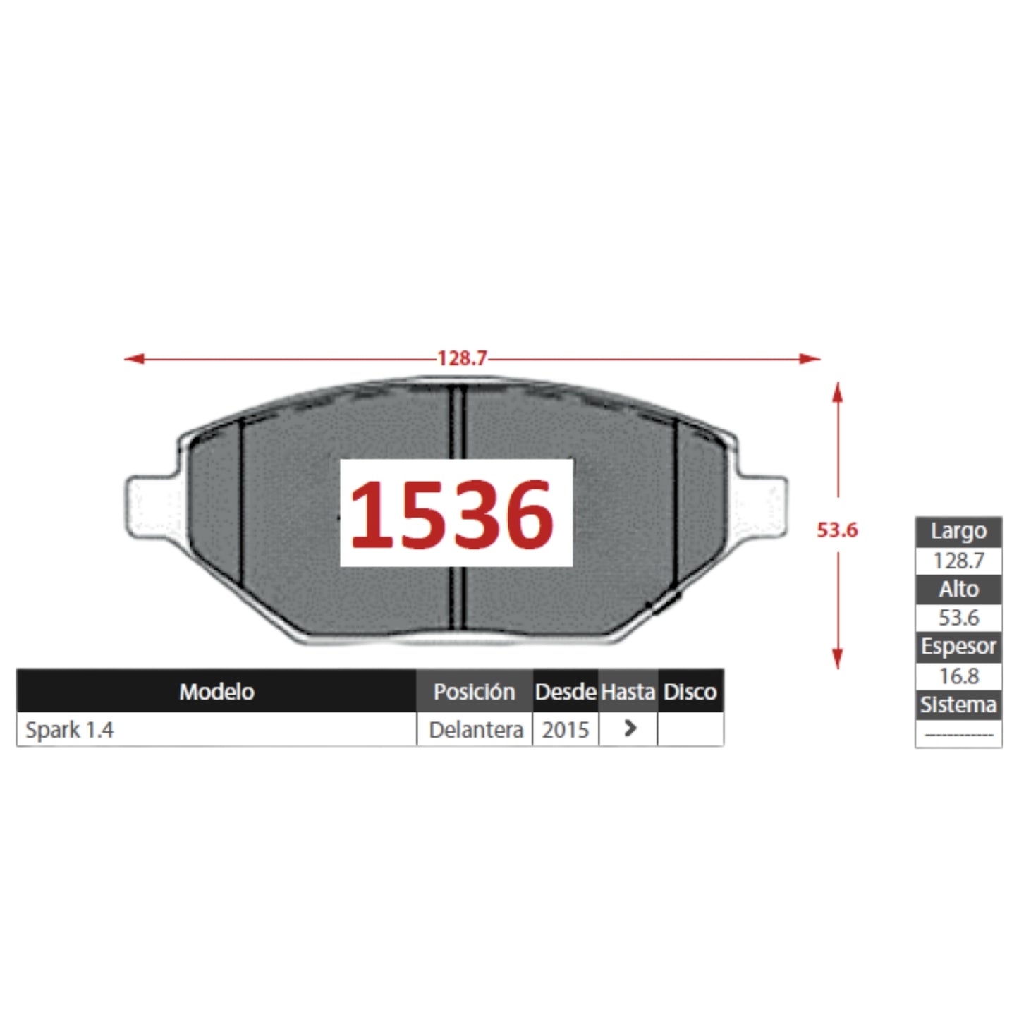 Pastillas de Freno Delanteras Chevrolet Spark 1.4 2015-2022 Senfineco (ITAL 1536)