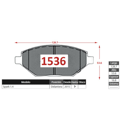 Pastillas de Freno Delanteras Chevrolet Spark 1.4 2015-2022 Senfineco (ITAL 1536)