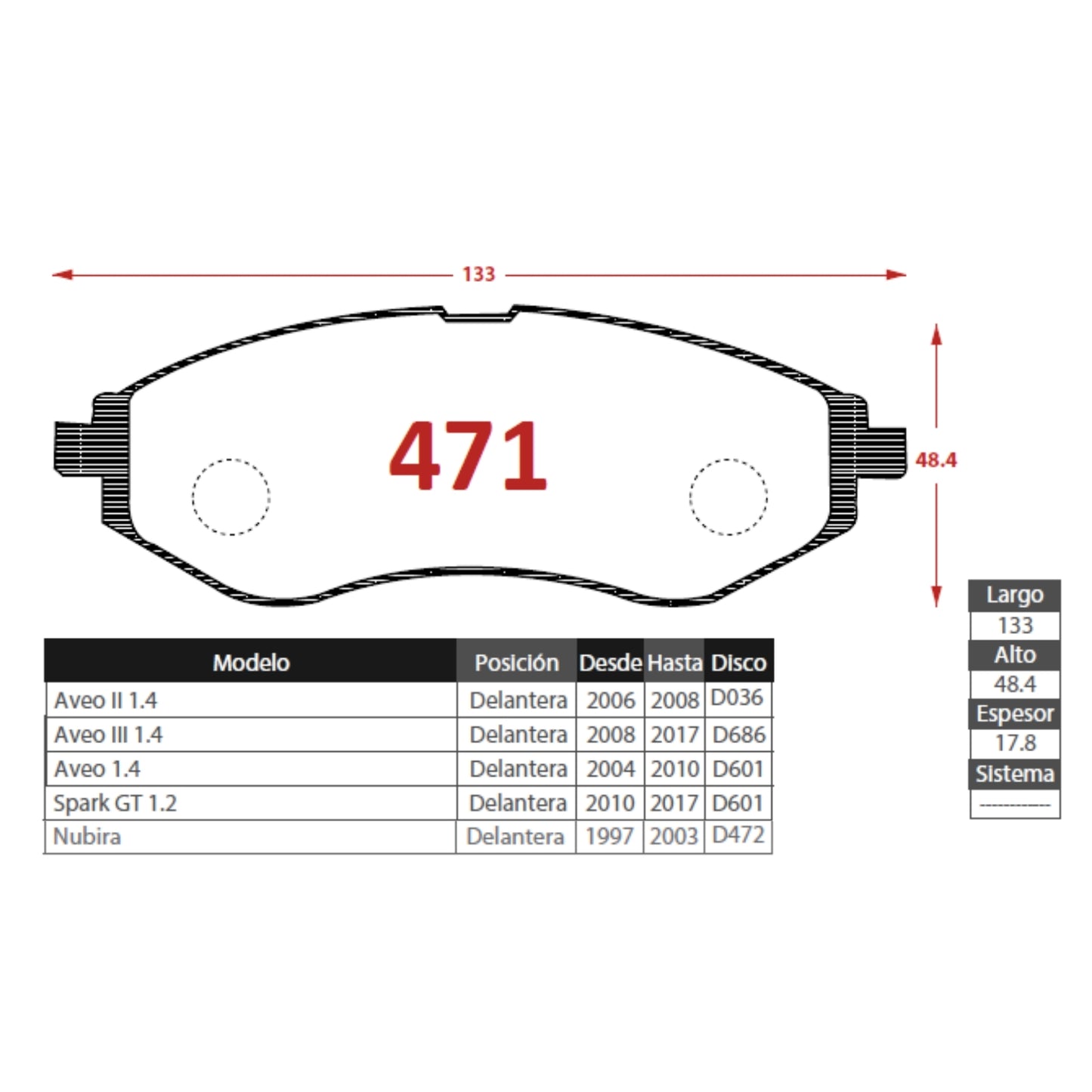 Pastillas de Freno Delanteras Chevrolet Aveo 2 1.4 2006-2008 Senfineco (ITAL 471)