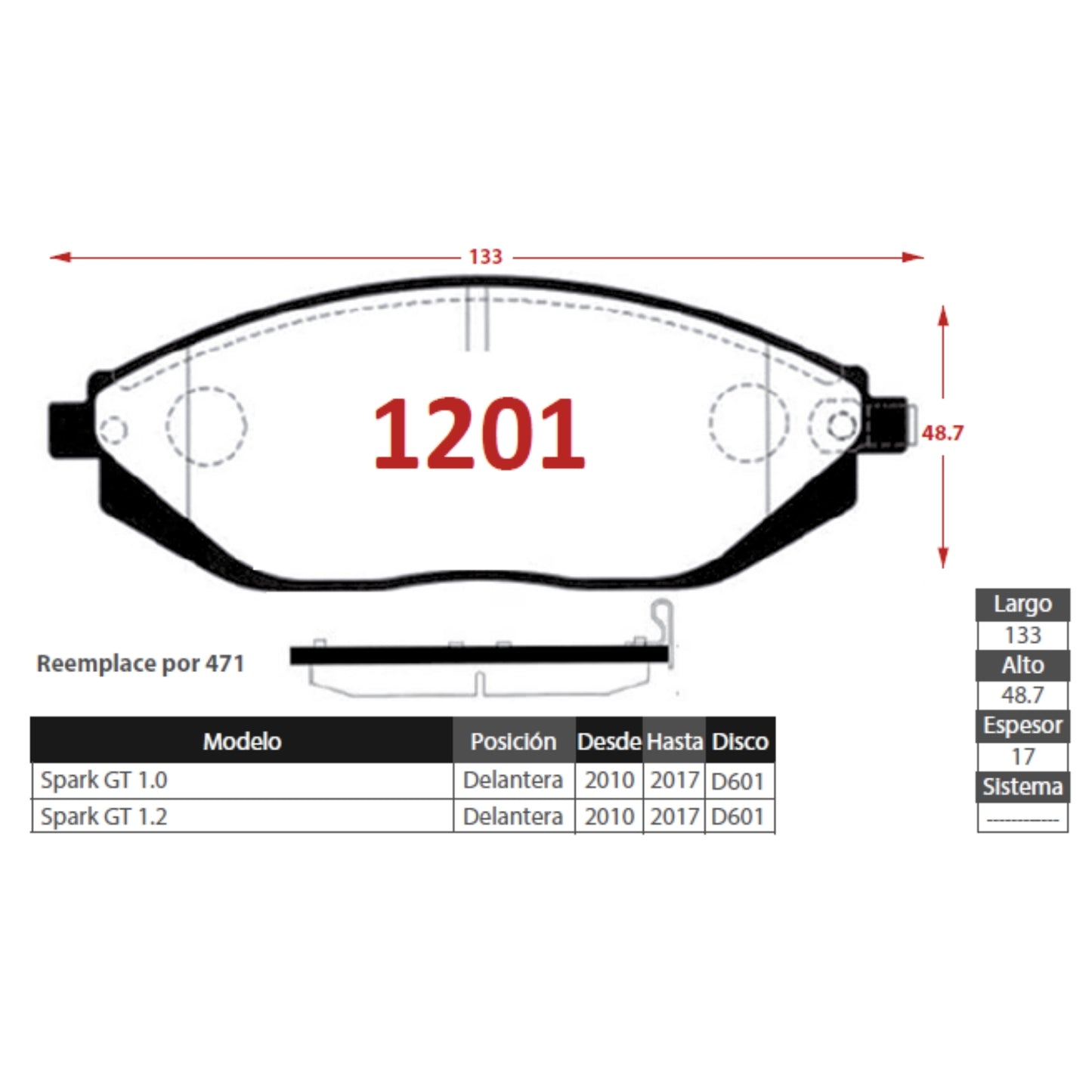 Pastillas de Freno Delanteras Chevrolet Spark Gt 1.2 2010-2017 Senfineco (ITAL 1201 / ITAL 471)