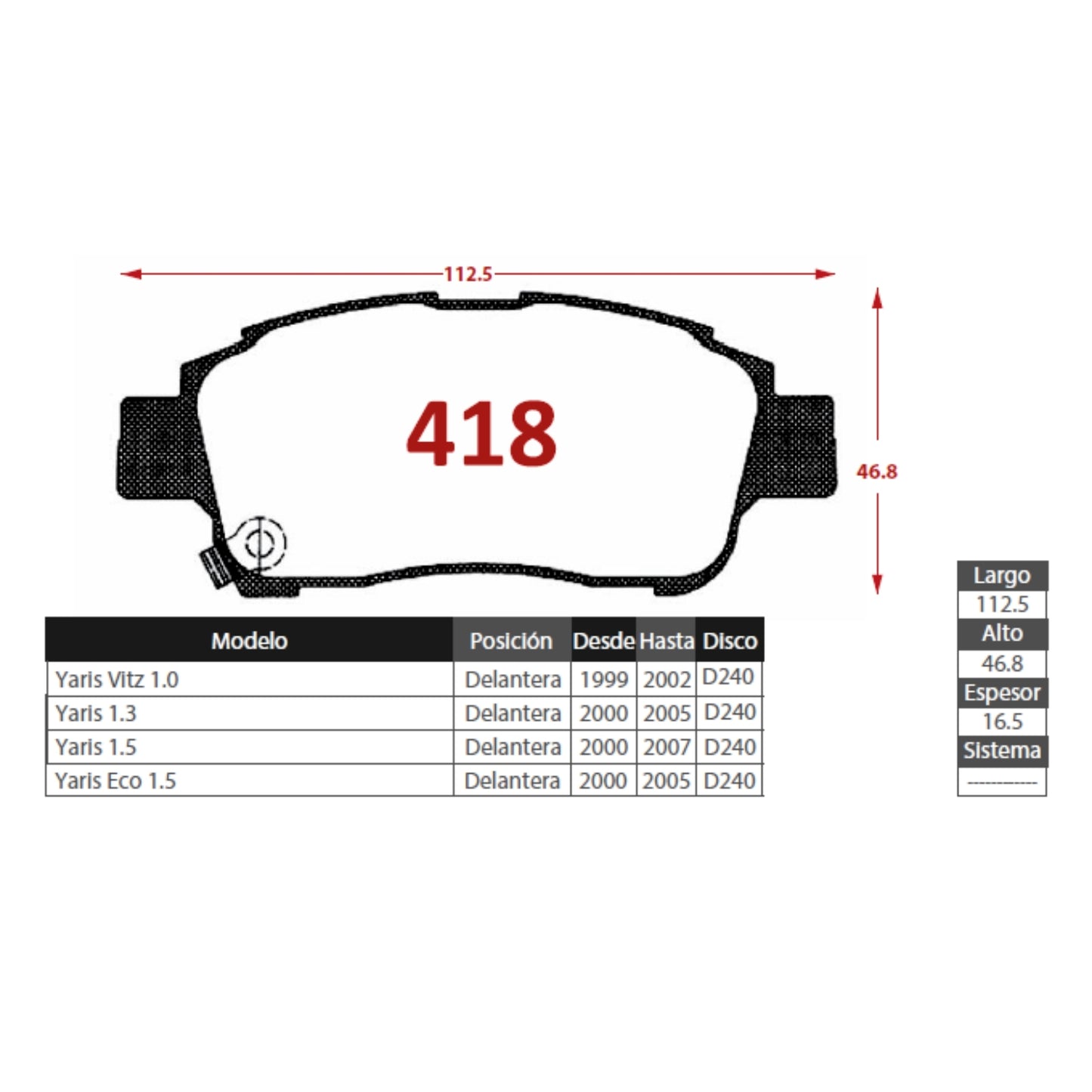Pastillas de Freno Delanteras Toyota Yaris Vitz 1.0 1999-2002 Senfineco (ITAL 418)