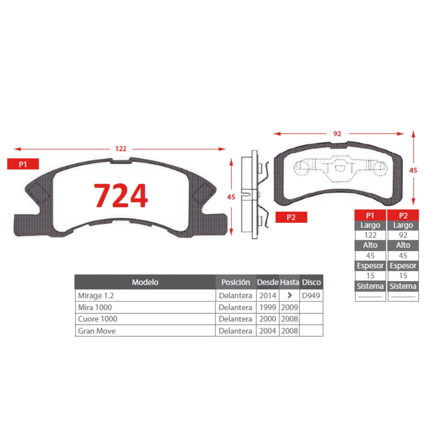 Pastillas de Freno Delanteras Mitsubishi Mirage 1.2 2014-2025 Senfineco (ITAL 724)