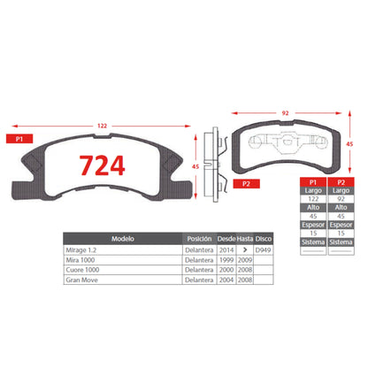 Pastillas de Freno Delanteras Mitsubishi Mirage 1.2 2014-2025 Senfineco (ITAL 724)