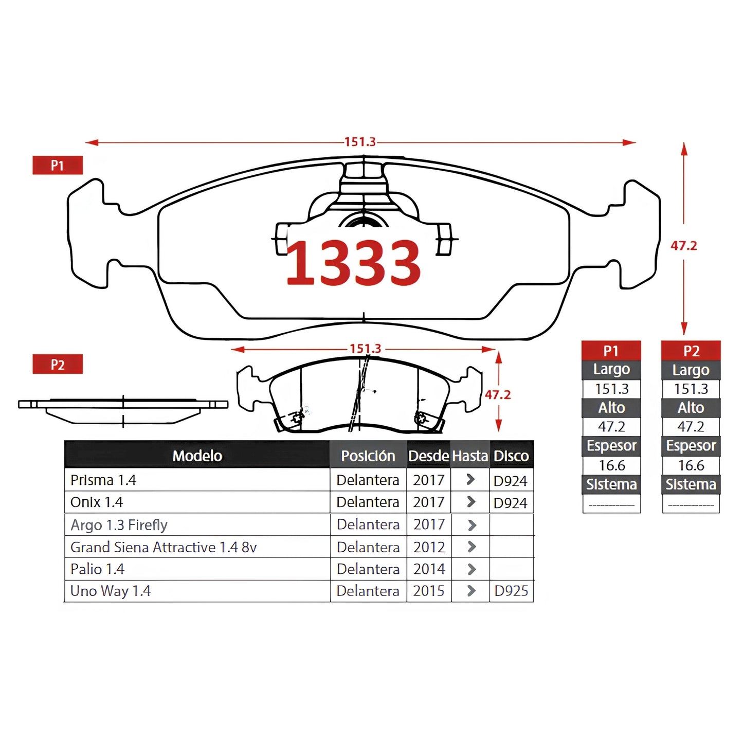 Pastillas de Freno Delanteras Fiat Uno Way 1.4 2010-2019 Senfineco (ITAL 1333)