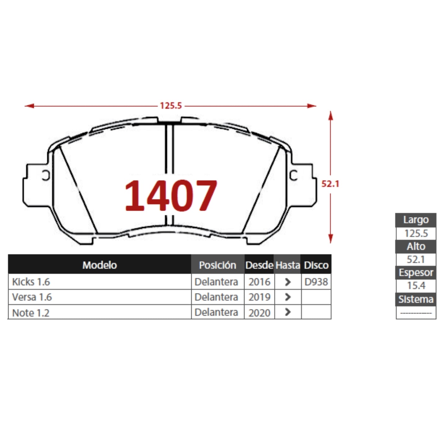 Pastillas de Freno Delanteras Nissan Kicks 1.6 2016-2023 Senfineco (ITAL 1407)